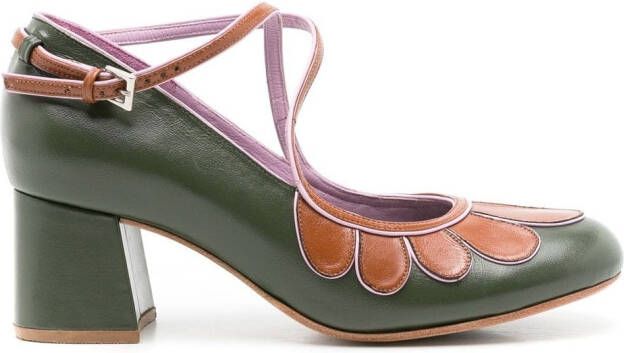 Sarah Chofakian Belis pumps met colourblock Groen