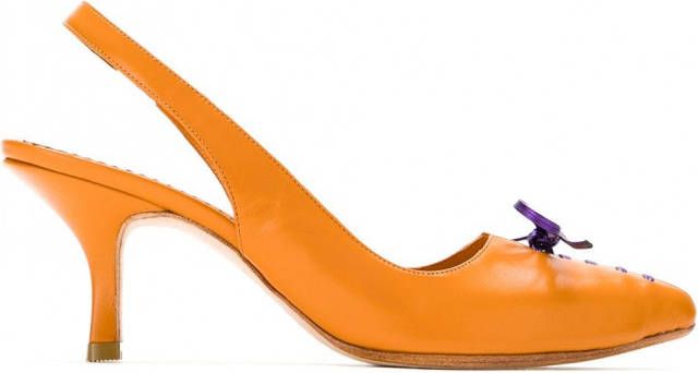 Sarah Chofakian Leren slingback pumps Oranje