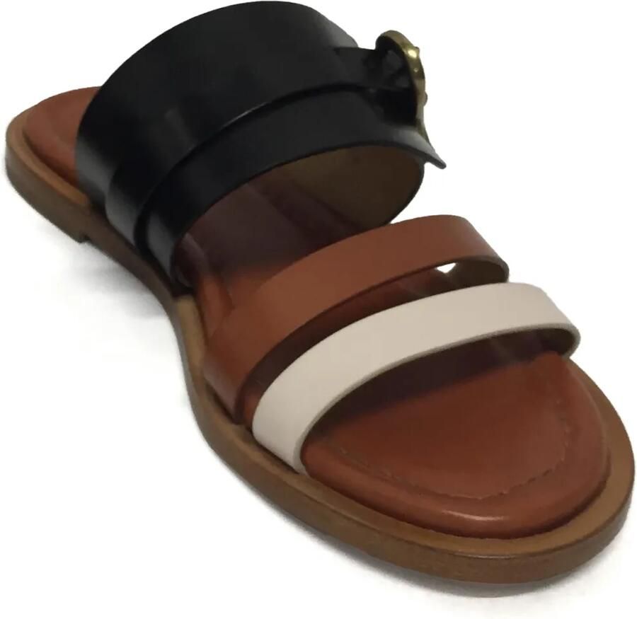 Sartore Leren slippers met gesp Bruin