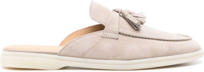 Scarosso Lucrezia tassel-detail suede mules Beige