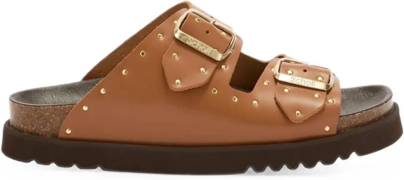 Scholl Beatriz slippers met studs en gesp Bruin