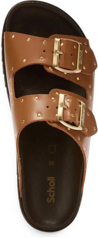 Scholl Beatriz slippers met studs en gesp Bruin - Foto 5
