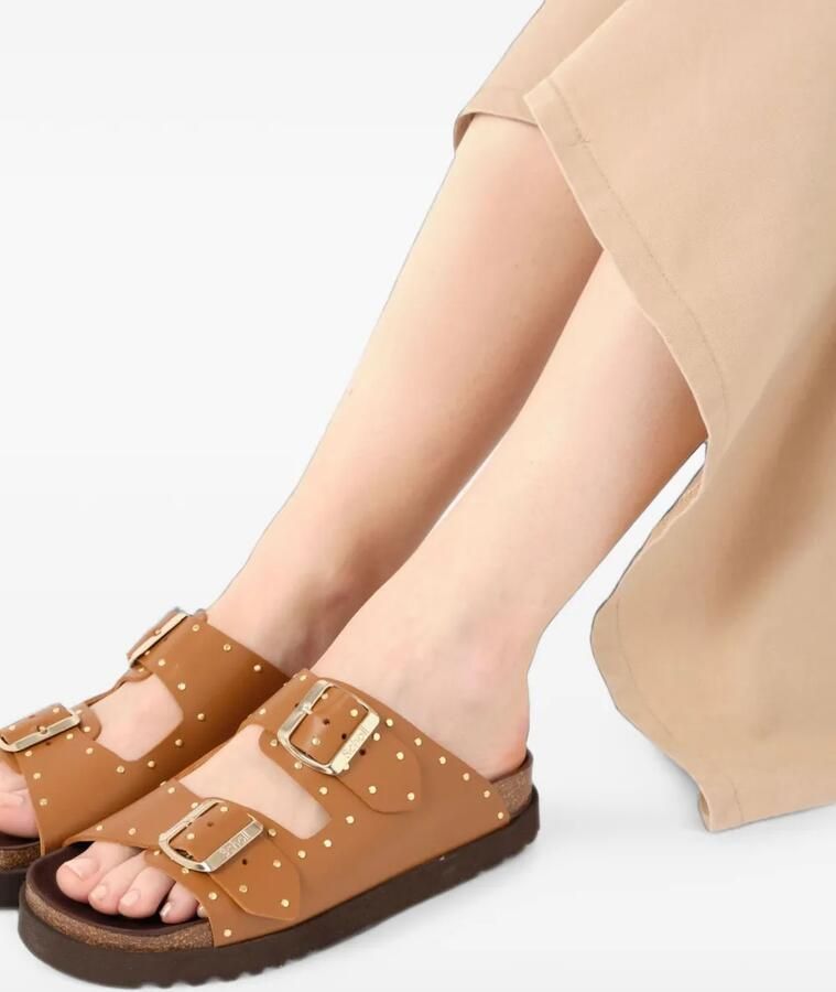 Scholl Beatriz slippers met studs en gesp Bruin - Foto 2