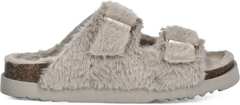 Scholl Belle slippers van imitatiebont met gespsluiting Grijs