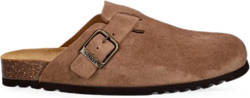 Scholl Boston suède slippers met gespsluiting Bruin