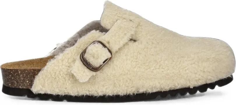 Scholl Fae slippers met lammy-effect en gespsluiting Beige