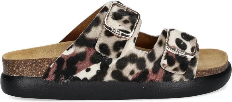 Scholl Muiltjes met dierenprint en gesp Beige