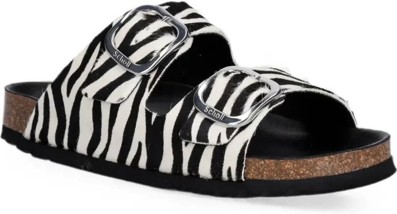 Scholl Noelle slippers met zebraprint en gesp Wit