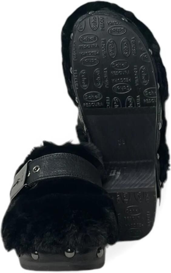 Scholl Pescura Alaska 50mm sandalen met gesp van imitatiebont Zwart