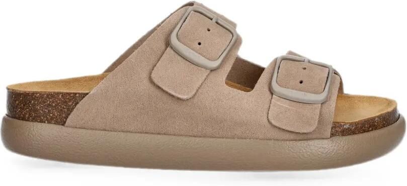 Scholl Slippers met dubbele bandjes en gespsluiting Beige