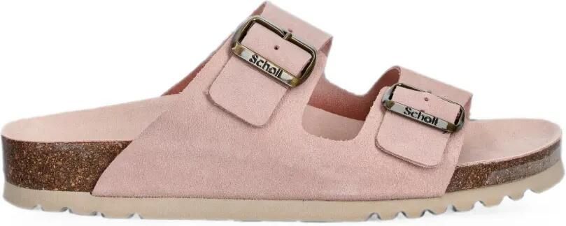 Scholl Slippers met dubbele bandjes en gespsluiting Roze