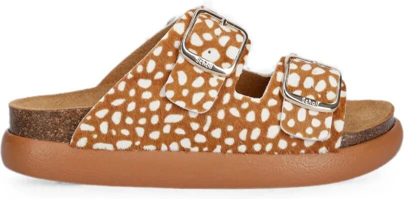 Scholl Slippers met gespsluiting en dierenprint Oranje