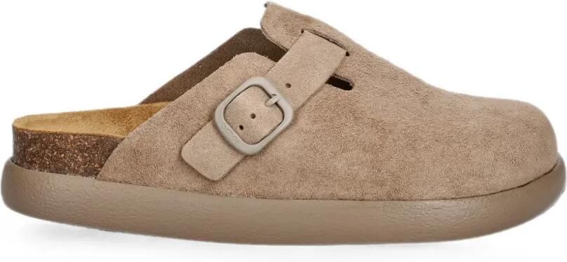 Scholl Suède slippers met gespsluiting Beige