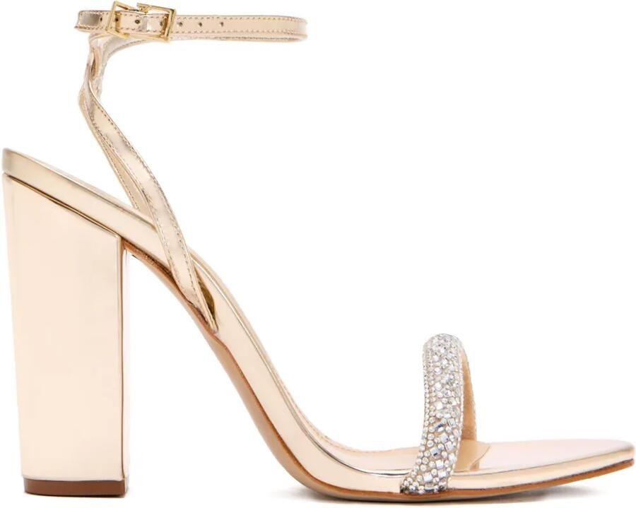 Schutz 115 mm Fantasia sandalen met blokhak verfraaid met kristallen Goud