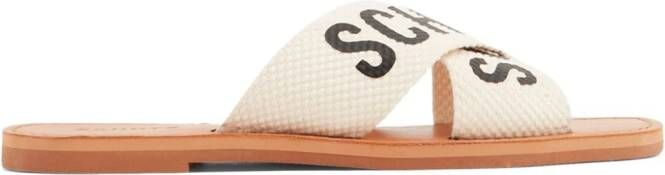 Schutz Slippers met logoprint Beige