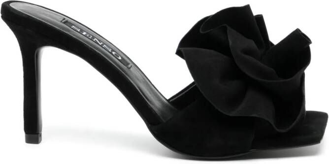 Senso Harlow 100mm floral-appliqué mules Zwart