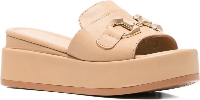 SERGIO MORETTI FIRENZE Horsebit sandalen met plateauzool Beige - Foto 3
