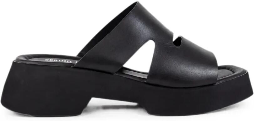 SERGIO MORETTI FIRENZE Leren slippers met uitgesneden details Zwart