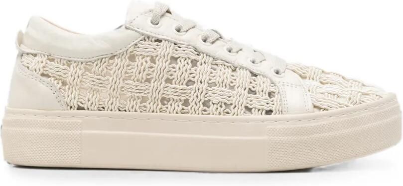 SERGIO MORETTI FIRENZE Leren sneakers met geweven vlak Beige