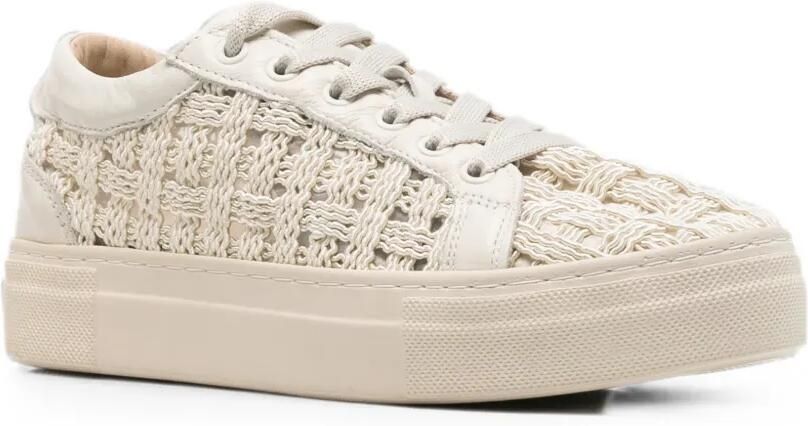SERGIO MORETTI FIRENZE Leren sneakers met geweven vlak Beige - Foto 3