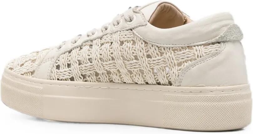 SERGIO MORETTI FIRENZE Leren sneakers met geweven vlak Beige - Foto 2