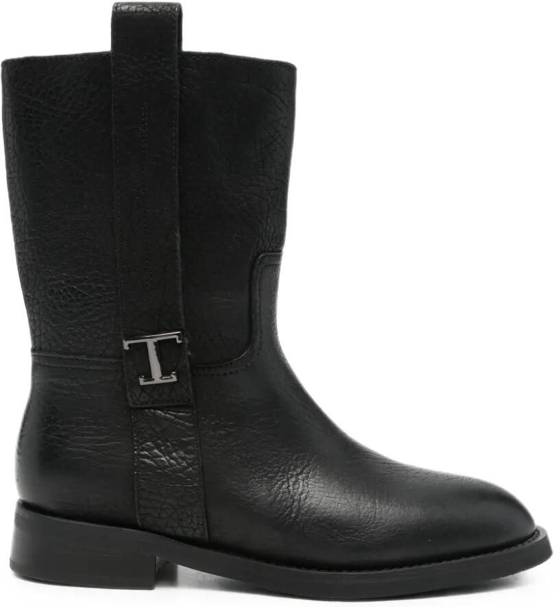 SERGIO MORETTI FIRENZE logo-plaque pebbled-leather boots Zwart