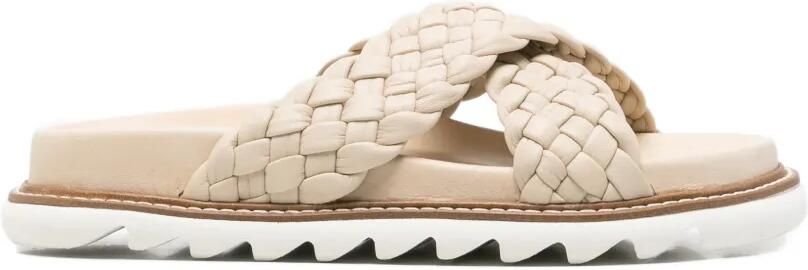 SERGIO MORETTI FIRENZE Muiltjes met gekruiste gevlochten bandjes Beige
