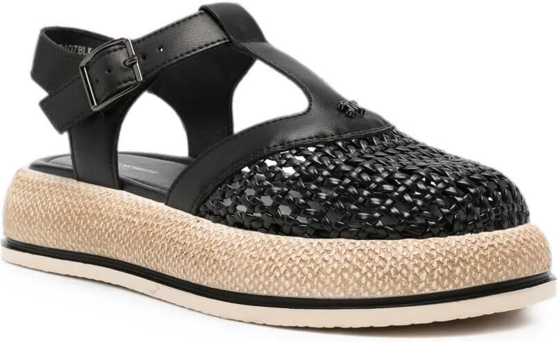 SERGIO MORETTI FIRENZE Sandalen met geweven vlak en gespsluiting Zwart - Foto 3
