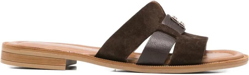 SERGIO MORETTI FIRENZE Slippers met logoplakkaat Bruin