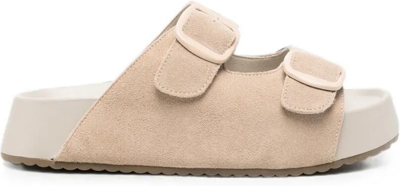 SERGIO MORETTI FIRENZE Suède sandalen met gespsluiting Beige