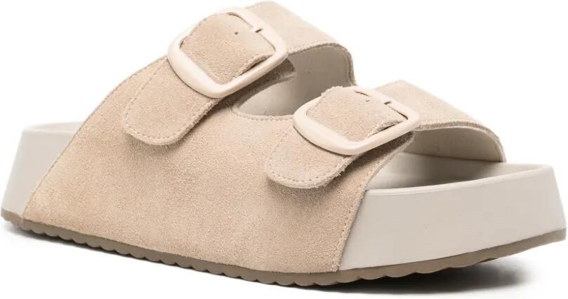 SERGIO MORETTI FIRENZE Suède sandalen met gespsluiting Beige - Foto 4