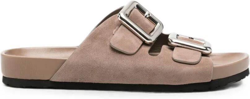 SERGIO MORETTI FIRENZE Suède slippers met gespsluiting Beige