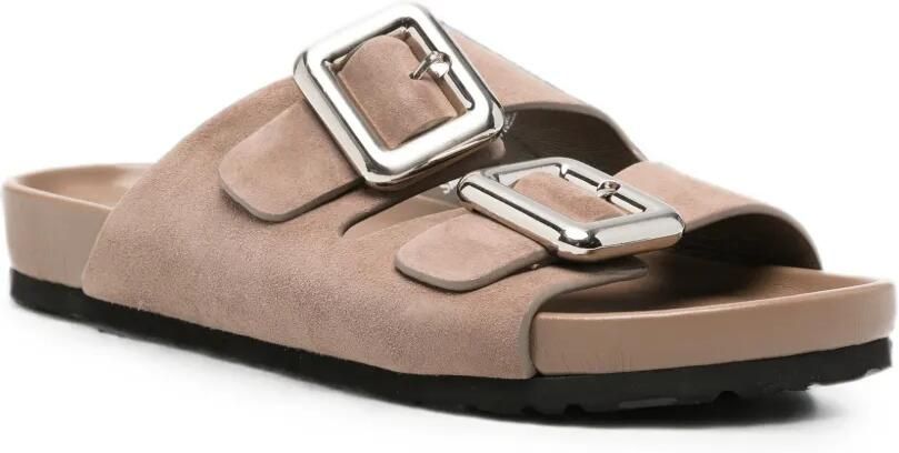SERGIO MORETTI FIRENZE Suède slippers met gespsluiting Beige - Foto 3