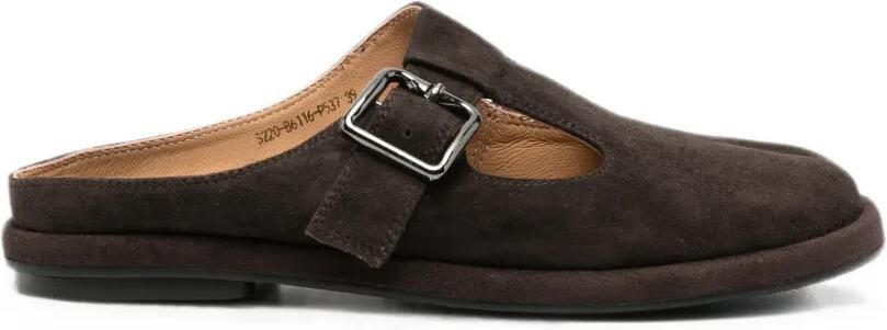 SERGIO MORETTI FIRENZE Suède slippers met gespsluiting Bruin