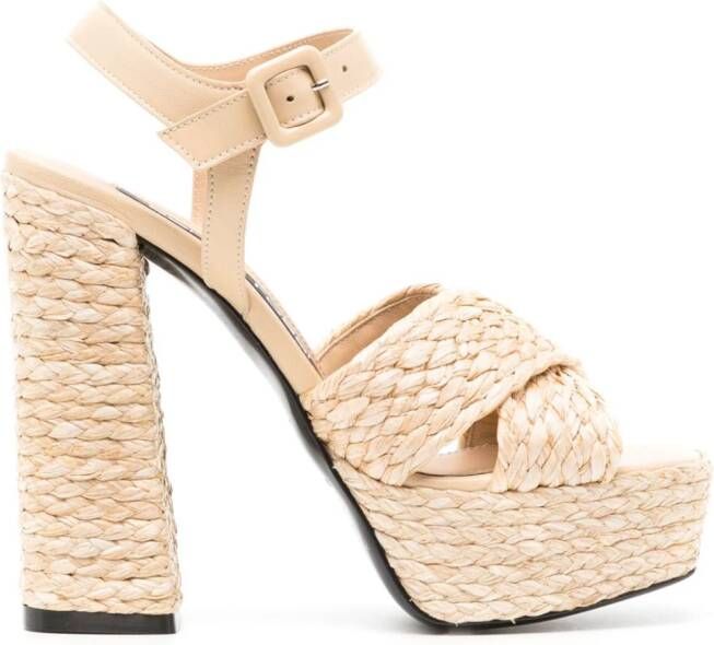 Sergio Rossi 130 mm raffia sandalen met plateauzool Beige