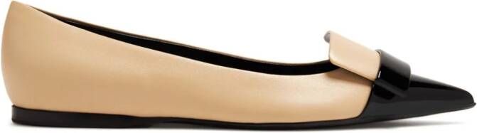 Sergio Rossi Leren ballerina's Beige