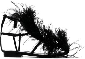 AREA Sandalen met veren detail Zwart
