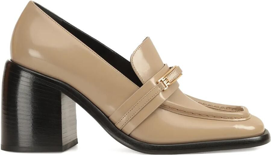 Sergio Rossi 80 mm Bitt leren loafers Beige