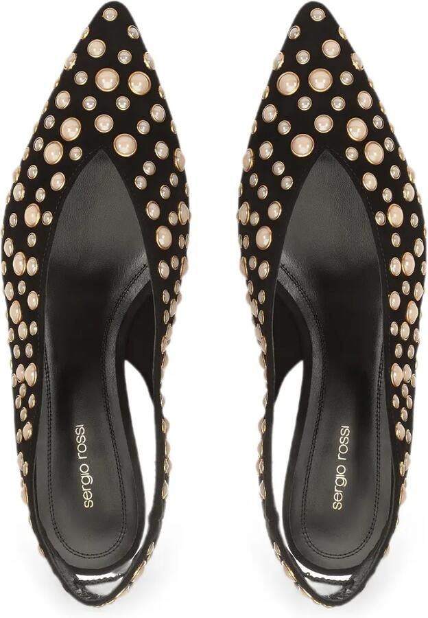 Sergio Rossi Beak slingback pumps verfraaid met parels Zwart - Foto 3