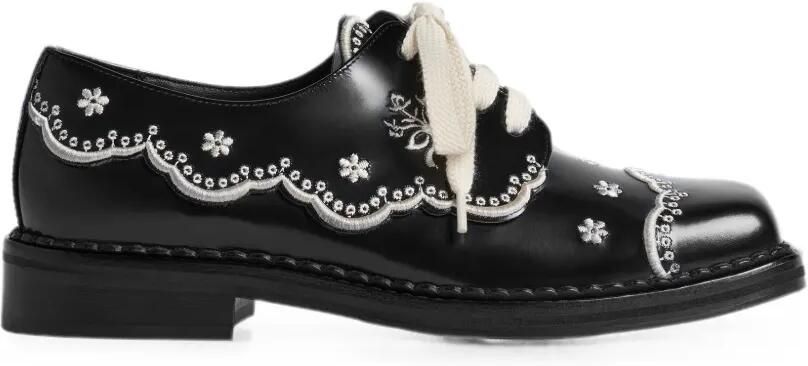 Simone Rocha Brogue schoenen met bloemenkant Zwart