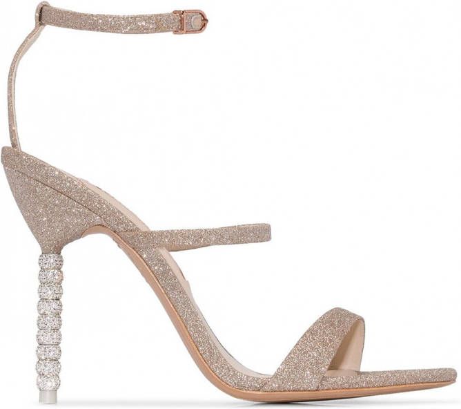 Sophia Webster champagne glitter rosalind 100 leather sandals Metallic