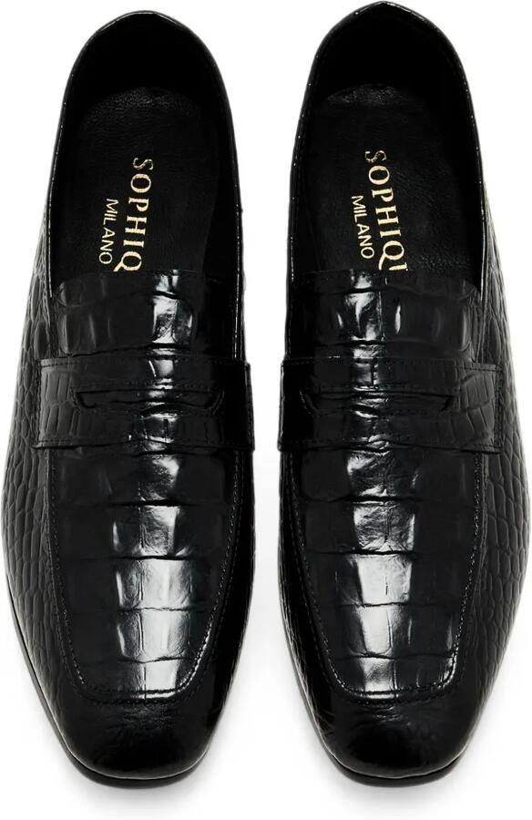 SOPHIQUE Essenziale leren loafers met krokodillen-reliëf Zwart - Foto 2