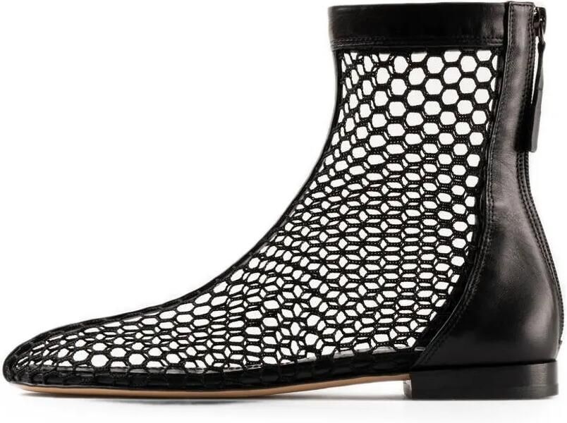 Souliers Martinez Enkellaarzen met mesh vlak en amandelvormige neus Zwart