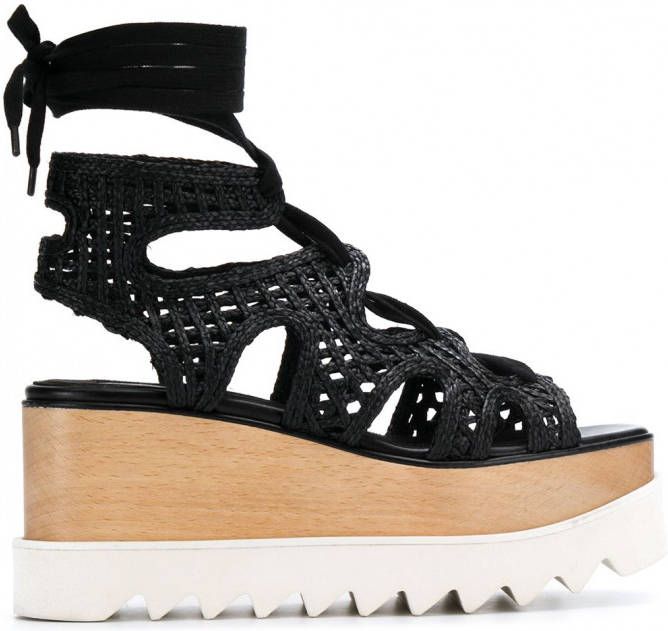Stella McCartney Elyse raffia sandalen Zwart