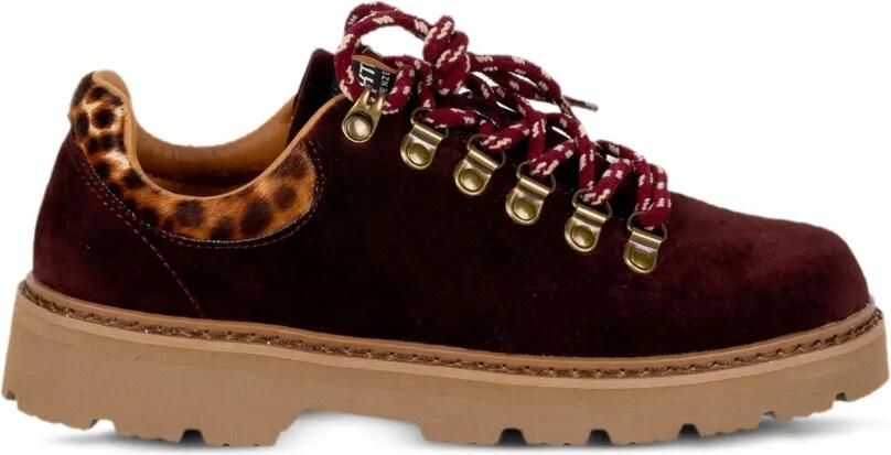 Stokton Bravon fluwelen schoenen met luipaardprint en vlakken Rood