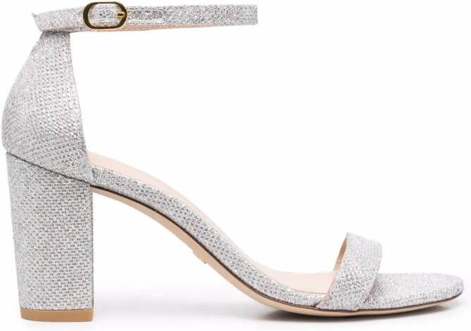 Stuart Weitzman Nearlynude sandalen met glitter Zilver