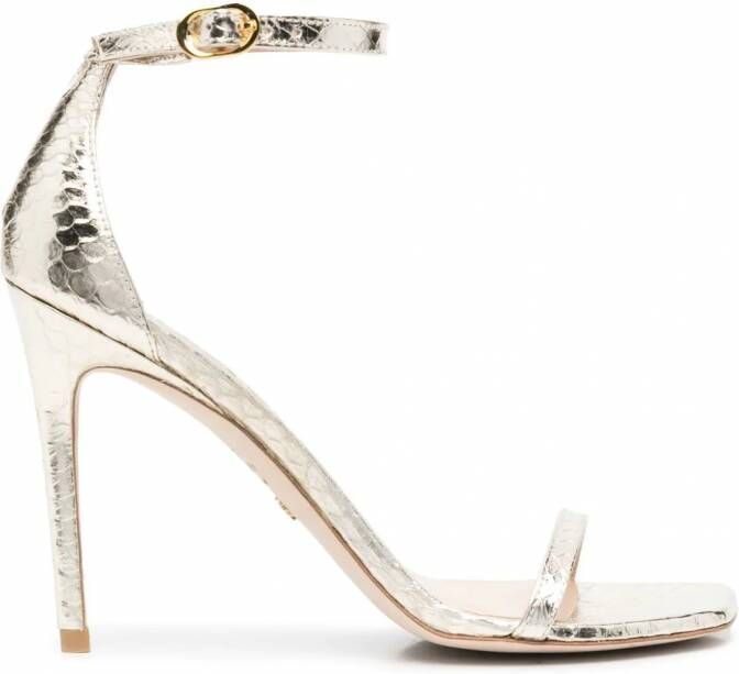 Stuart Weitzman Sandalen met slangenhuid-effect Geel