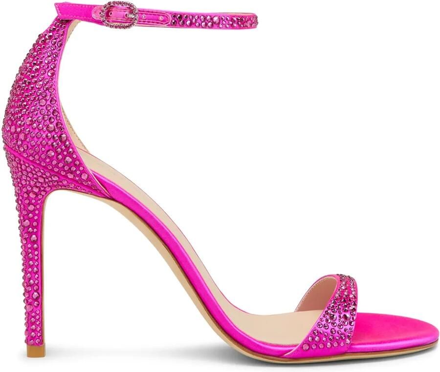 Stuart Weitzman 100 mm Nudist Shine sandalen Roze