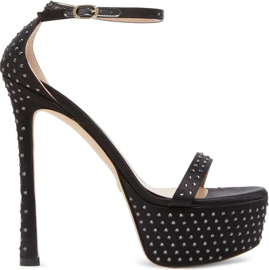 Stuart Weitzman 145 mm Nudistcurve Hollywood sandalen verfraaid met kristallen Zwart