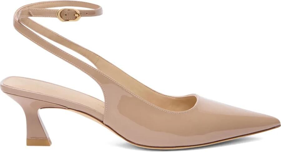 Stuart Weitzman 50 mm Vinnie pumps met sculpturale hak en enkelbandje Beige